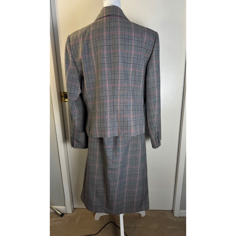 Sag Harbor Suit Womens 16 Gray Pink Plaid Blazer and Skirt Set 2 Piece Vintage - Picture 6 of 16
